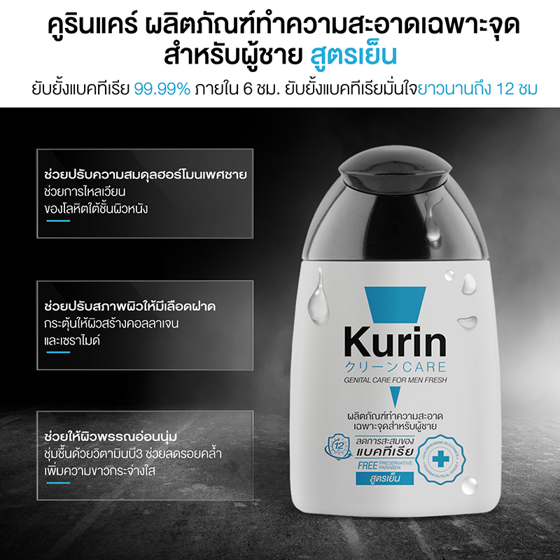 Kurin Care Gentle Care For Men #สูตรเย็น 90ml เจลทำความสะอาดจุดซ่อนเร้นชาย ยับยั้งแบคทีเรียได้ 99.99% สะอาด ให้ความชุ่มชื้น และช่วยเสริม ฟีโรโมน ให้น่าดึงดูด