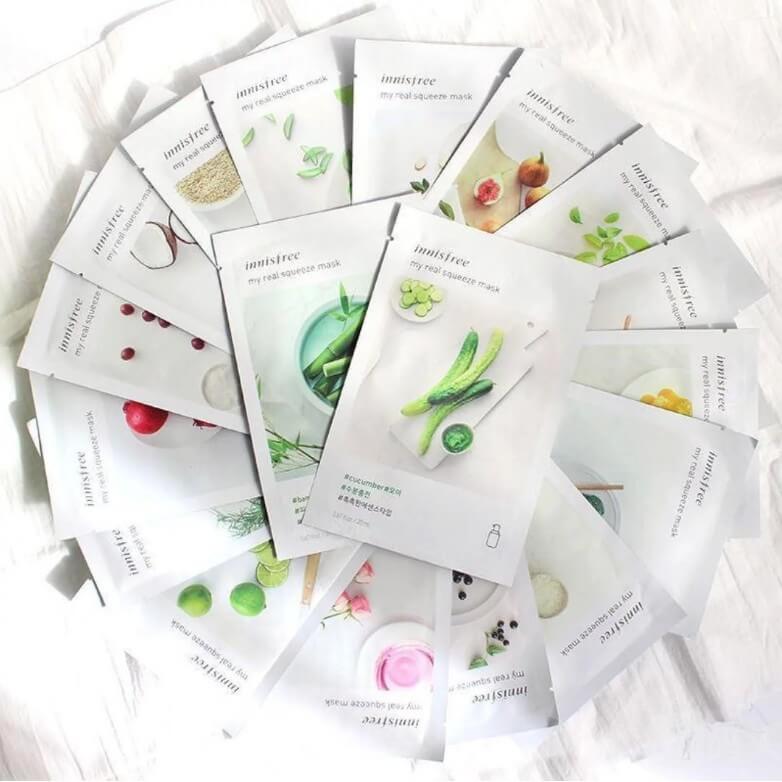 Innisfree My Real Squeeze Mask #Green Tea 20 ml มาส์กหน้าบำรุงผิว สูตรชาเขียว ช่วยมอบความชุ่มชื่นให้ผิวรู้สึกเย็นสบาย