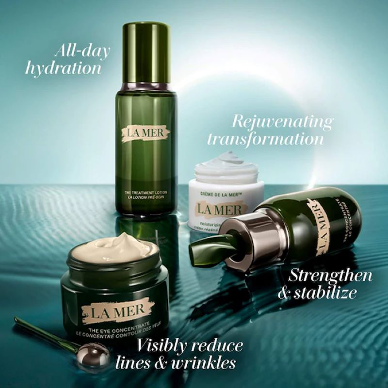 La Mer Set 4pcs  ,The Treatment Lotion ,  The Concentrate ,The Eye Concentrate 3ml ,Moisturizing  Cream , LA MER ,la mer essentials set ,La Mer Sephora